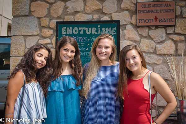 four girl students posing in Spain