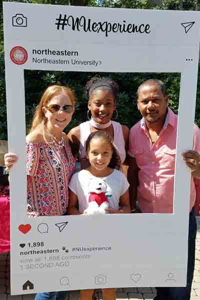 Student Rachely Sanchez Murray at Northeastern’s Welcome Day with her family.